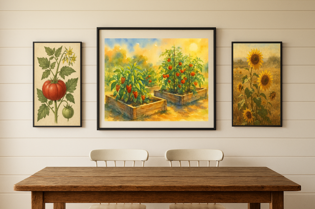 Texas Heirloom Garden Wall Art Set – Botanical Farmhouse Bundle of 3 Prints