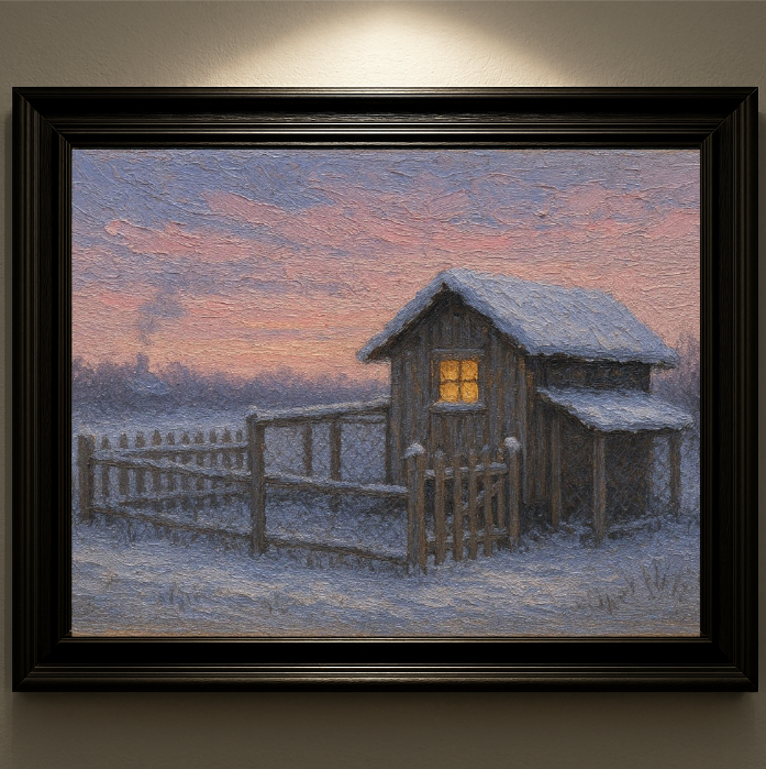 Snow-Dusted Coop at Dawn